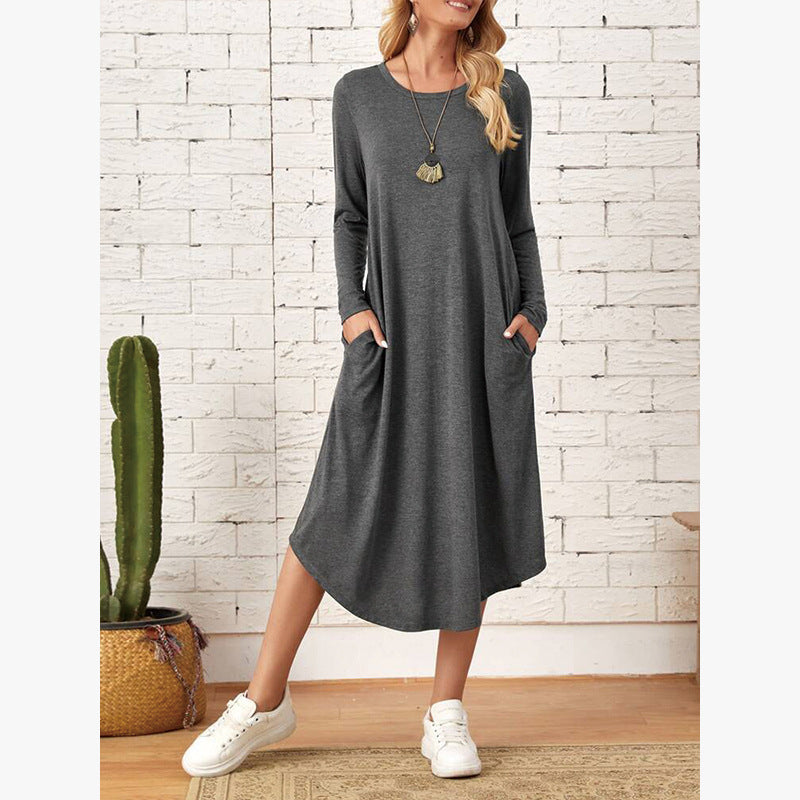 Robe longue décontractée à manches longues pour femmes avec poches pratiques Chic und Stil