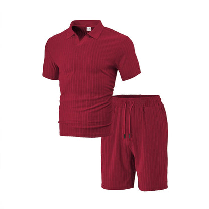 Ensemble décontracté polo et shorts pour hommes en coton plissé Chic und Stil