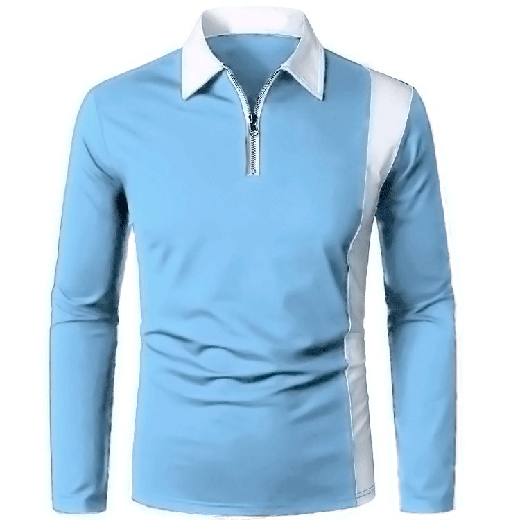 Men's Long Sleeve Polo with Modern Zipper and Contrasting Inserts Chic and Style