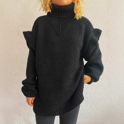 Pull-over tricot douillet pour dames avec des manches à volants et un col montant Chic und Stil
