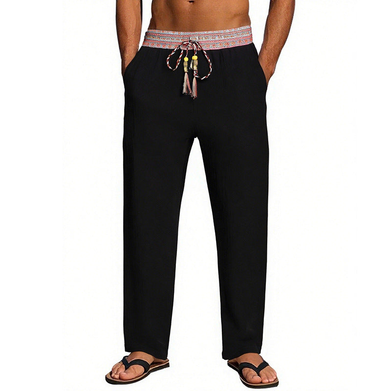 Men's Casual Beach Pants with Elastic Waist and Decorative Drawstring Chic and Style