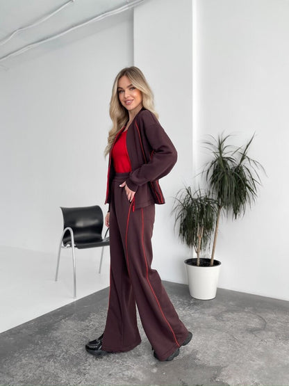 Dames Ensemble de sport avec fermeture éclair intégrale et coutures contrastées Chic und Stil