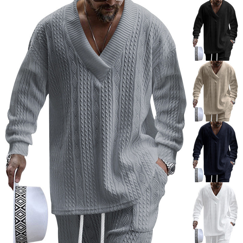 Chunky knit pullover for men with V-neck and relaxed fit Chic and Style