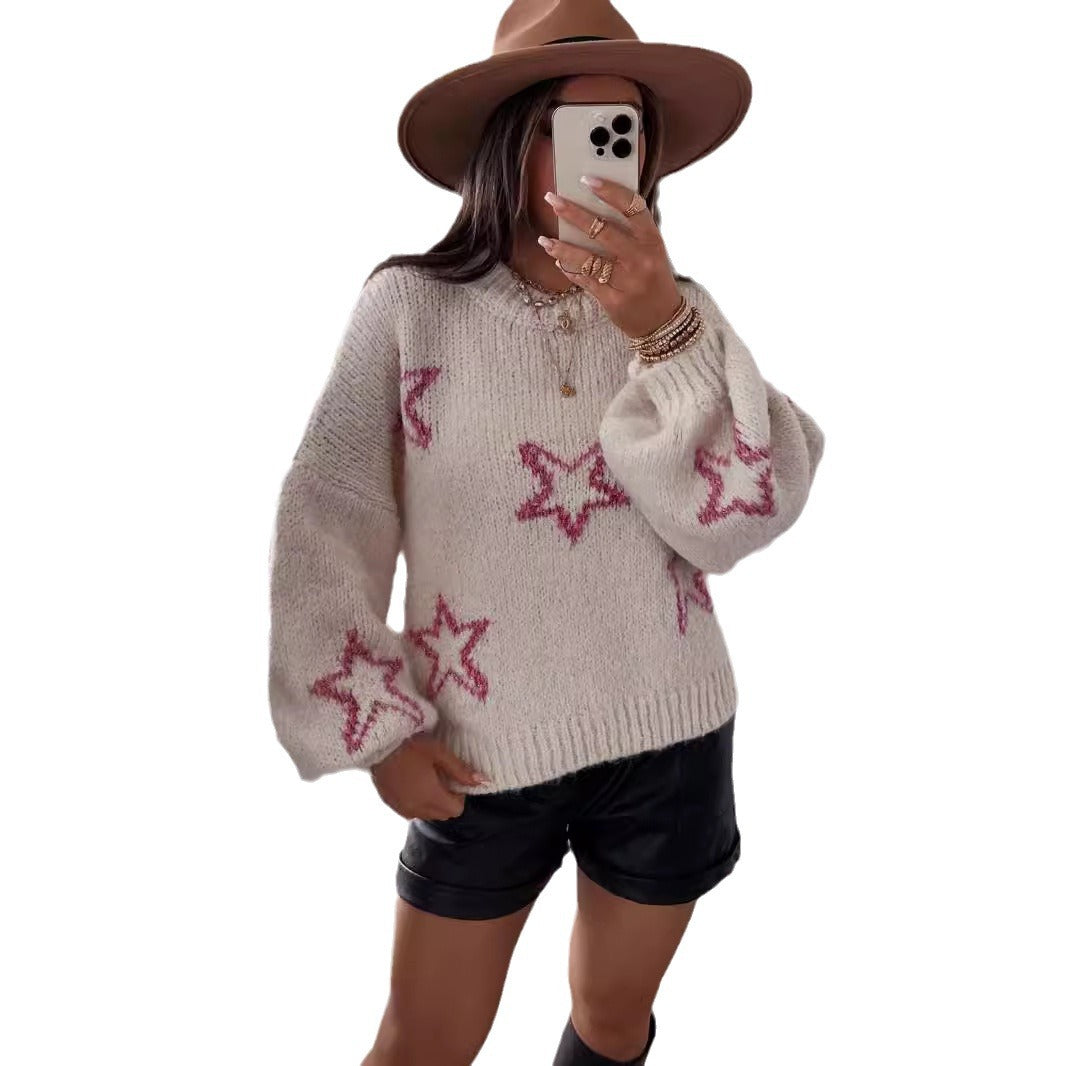 Pull en tricot pour femmes avec design d'étoiles et manches évasées Chic und Stil
