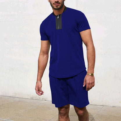 T-shirt de sport pour hommes à manches courtes avec zip et shorts de jogging Chic und Stil