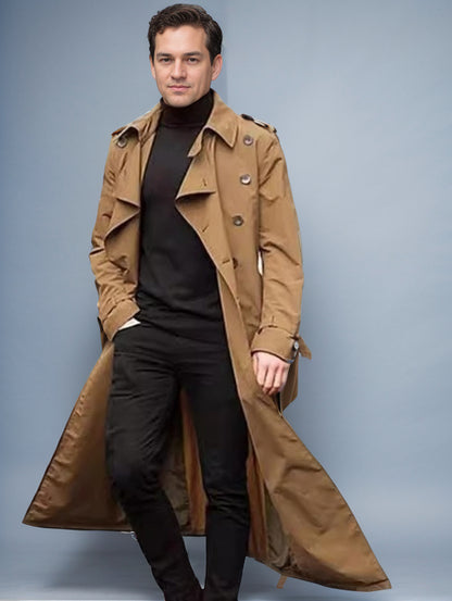 Long trench coat for men with a modern cut and practical pockets Chic and Style