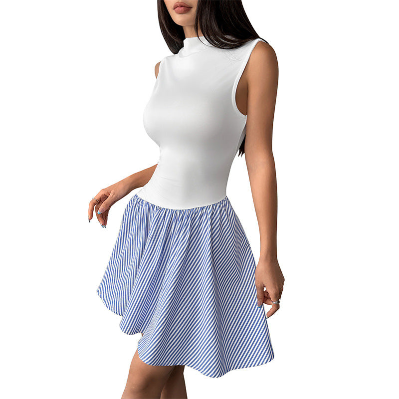 Femme Col montant Sans manches Robe Fit-and-Flare Chic und Stil