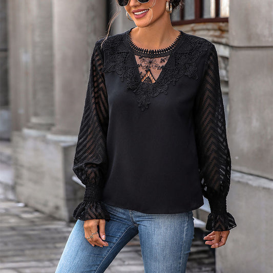Blouse élégante femme à manches longues en dentelle Chic und Stil