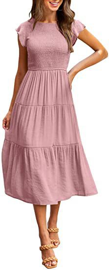 Robe midi pour femmes avec détails froncés et volant attrayant Chic und Stil