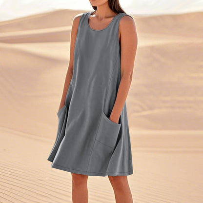 Robe décontractée sans manches pour femmes avec poches doubles Chic und Stil