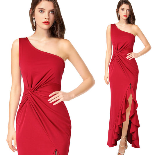 Robe maxi femme avec décolleté asymétrique et design drapé élégant Chic und Stil