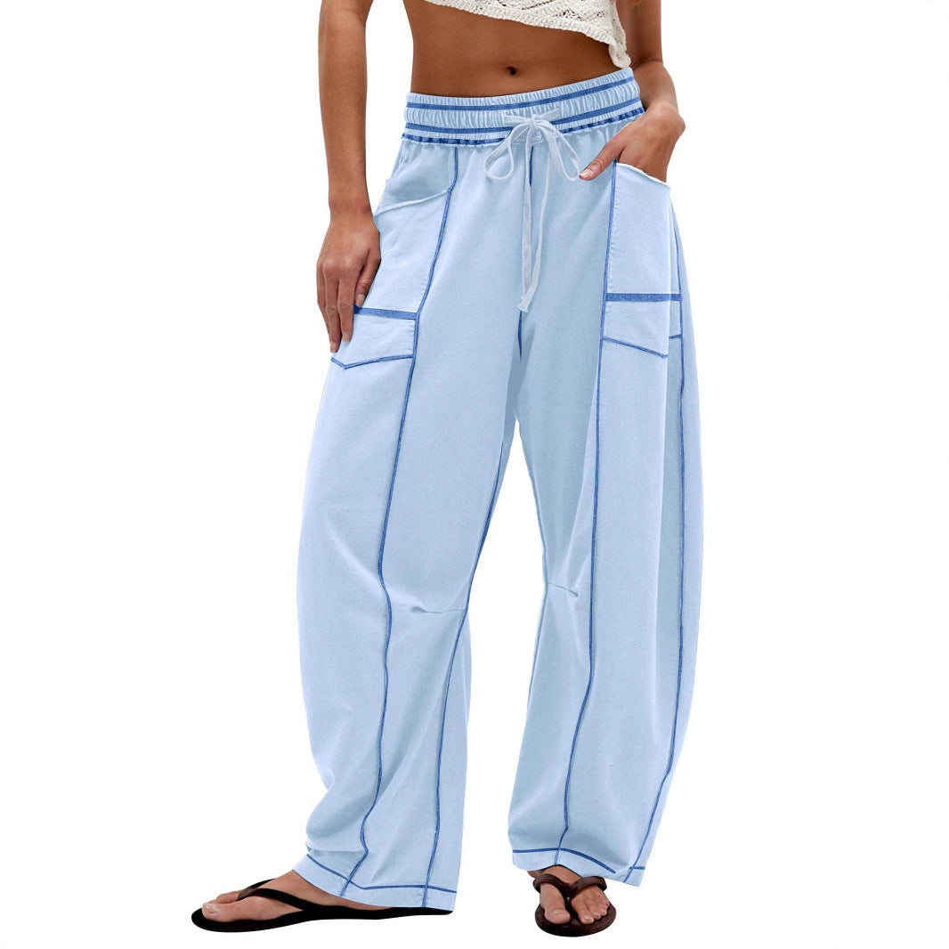 Ladies Comfortable Wide Pants with Practical Pockets and Elastic Belt Chic and Style