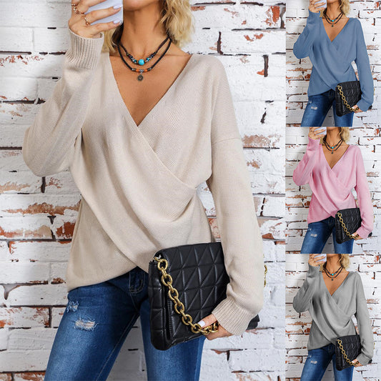 Pull-over féminin à enrouler avec décolleté en V plongeant et coupe décontractée Chic und Stil