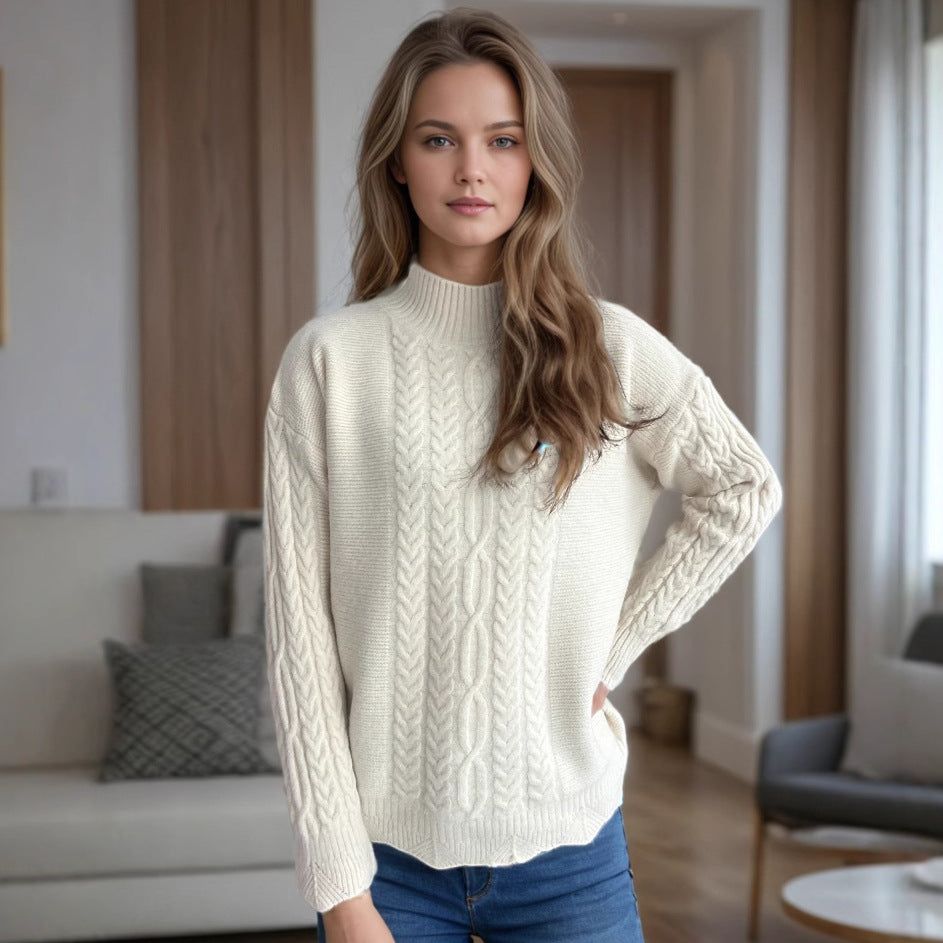 Pull en tricot douillet pour femmes avec un design de tresses moderne et un col rond Chic und Stil