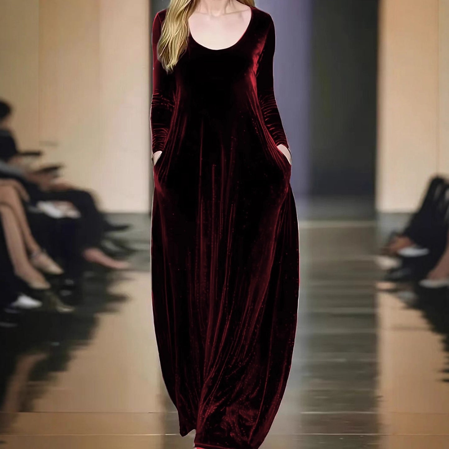 Robe maxi pour femmes en matériau velouté avec poches pratiques Chic und Stil