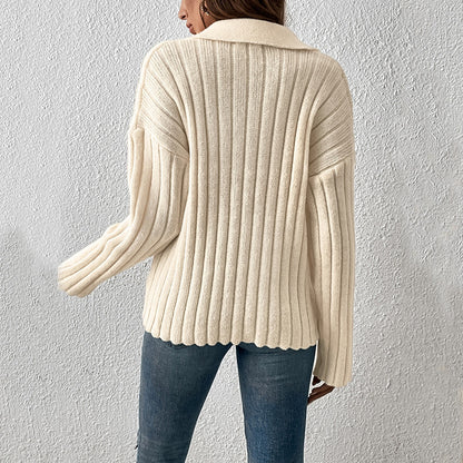 Pull en tricot pour femmes avec décolleté en V et texture côtelée Chic und Stil