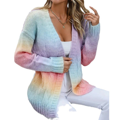 Dames cardigan en tricot décontracté avec dégradé de couleurs et bords ouverts Chic und Stil