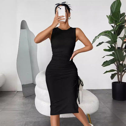 Robe midi ajustée pour femmes avec effet froncé décoratif et lacets latéraux Chic und Stil
