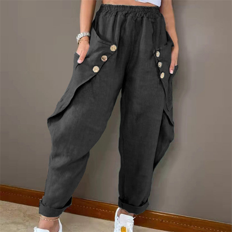 Women Casual Chino Pants with Button-Adorned Pockets Chic and Style