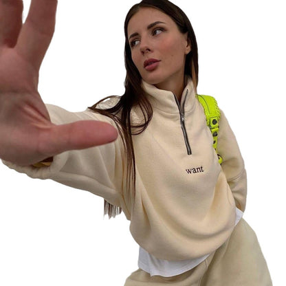 Trendy women's fleece pullover with half-zip and dropped shoulder Chic and Style