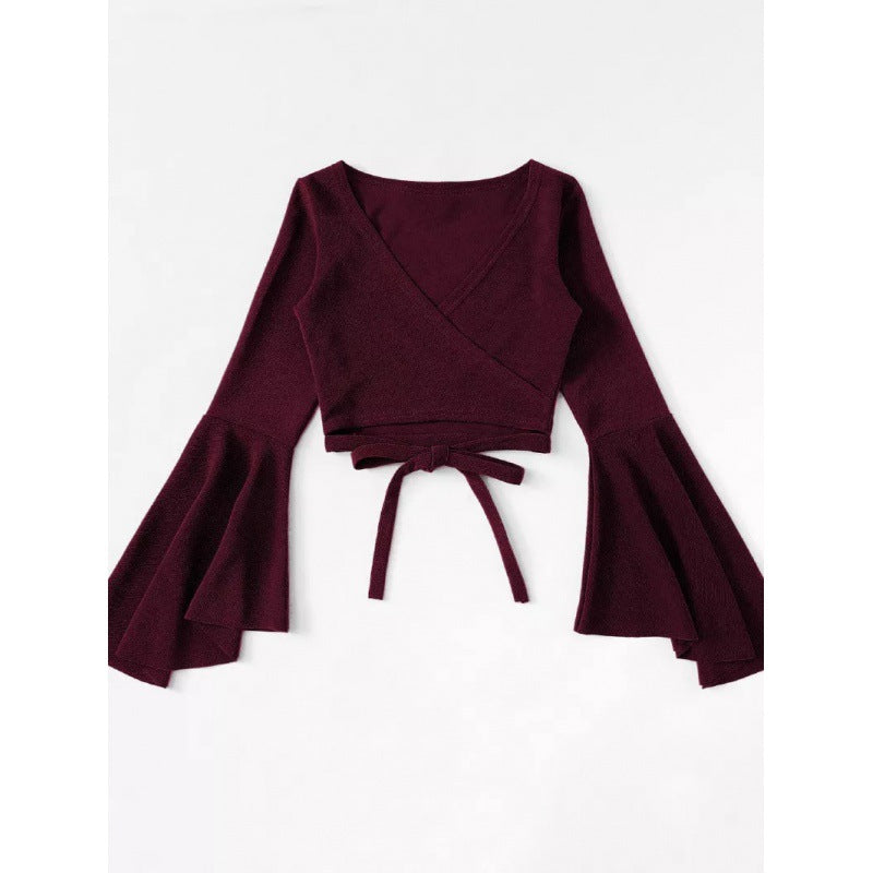 T-shirt enroulé court à manches évasées pour femmes Chic und Stil