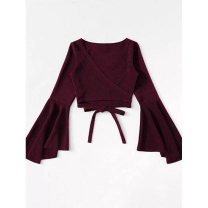 T-shirt enroulé court à manches évasées pour femmes Chic und Stil