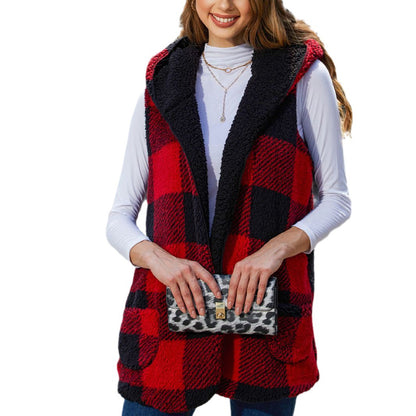 Dames Gilet Douillet avec Motif à Carreaux et Grandes Poches Chic und Stil
