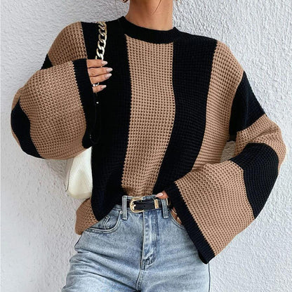 Pull en tricot pour femmes avec motif en nid d'abeille texturé et manches amples Chic und Stil