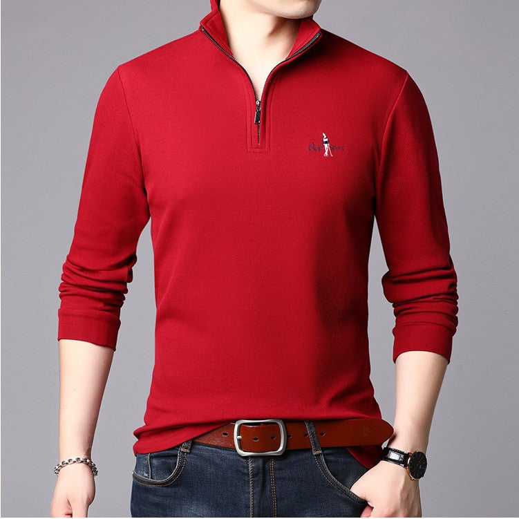 Men's high collar pullover with modern zipper and fine texture Chic und Stil