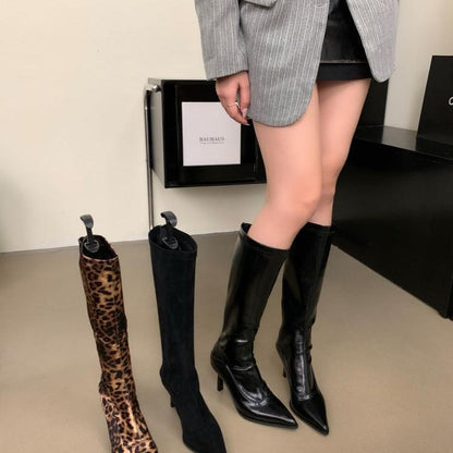Bottes élégantes pour femmes sur cuisse en cuir de haute qualité avec talon pointu Chic und Stil