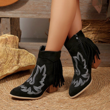 Bottes à chevilles élégantes pour femmes avec détail frangé et impression à motifs stylés Chic und Stil