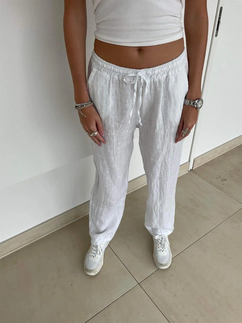 Loose linen pants for women with elastic waistband and side pockets Chic and Style