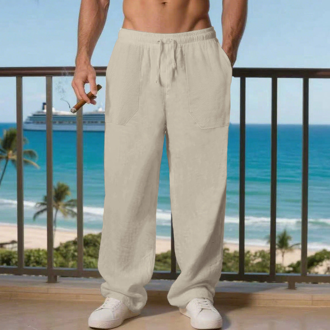 Comfortable beach pants for men with side pockets and elastic waistband Chic and Style