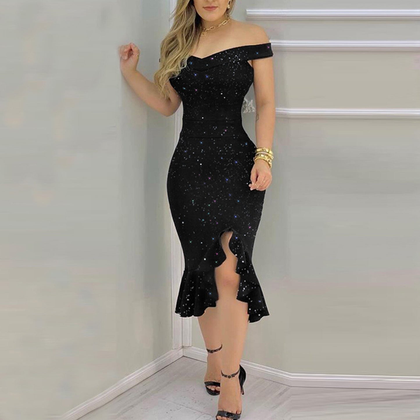 Robe Bodycon à volants épaules dénudées pour femmes Chic und Stil