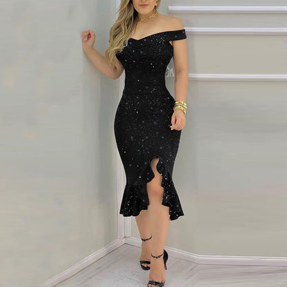 Robe Bodycon à volants épaules dénudées pour femmes Chic und Stil
