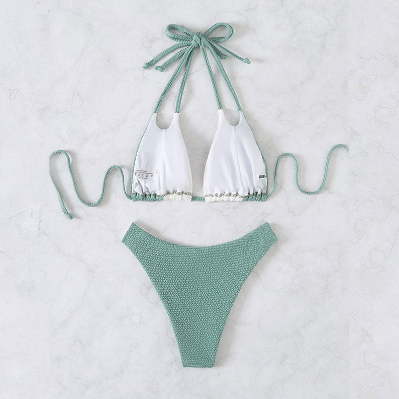 Dames Ensemble de bikini triangle texturé élégant Chic und Stil