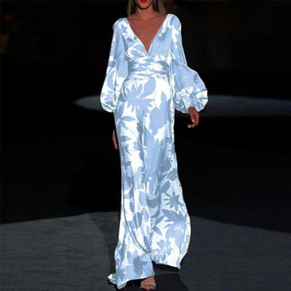 Robe maxi pour femmes avec décolleté en V profond et manches volumineuses Chic und Stil