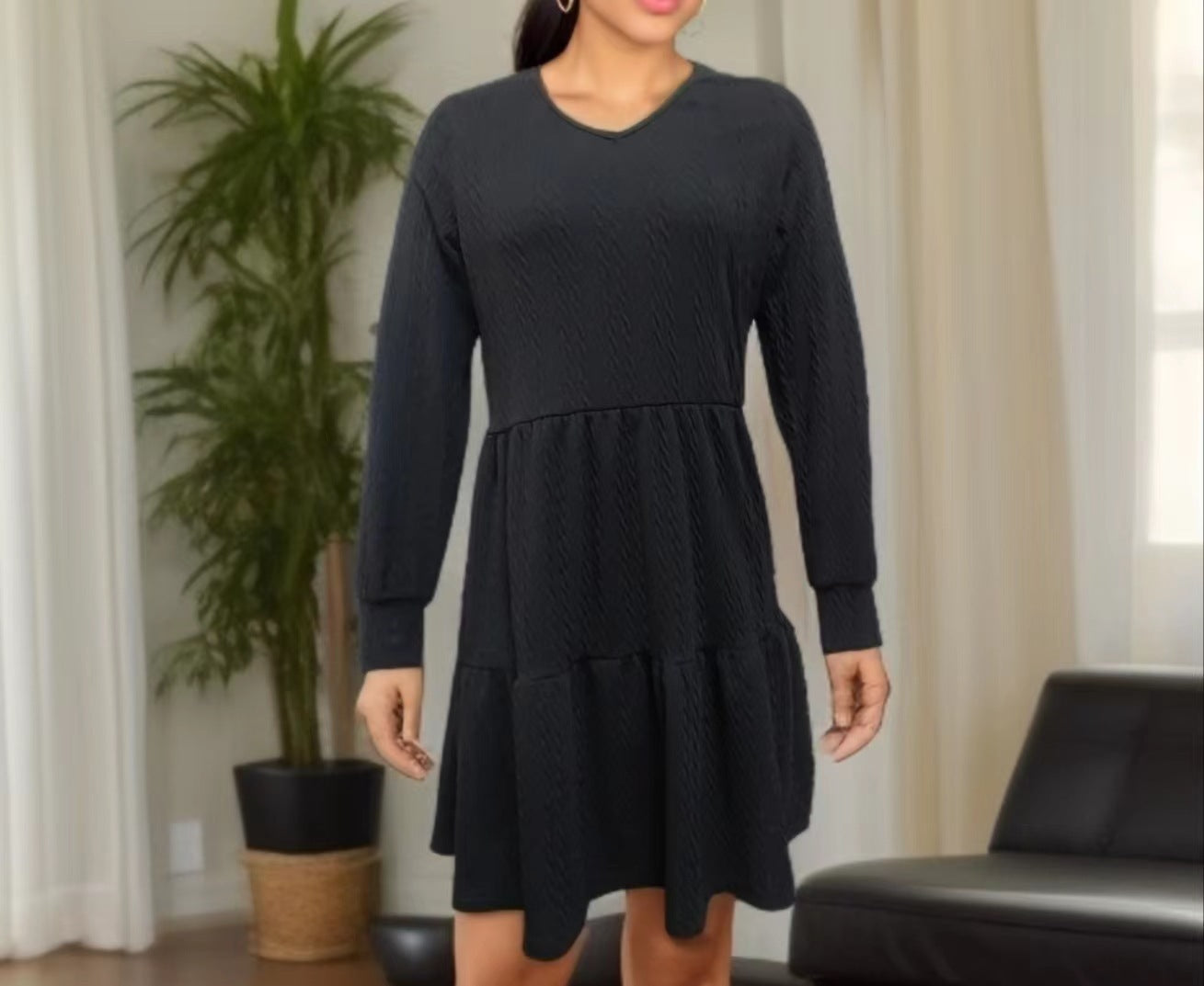 Robe décontractée à col en V pour femmes avec bord large Chic und Stil