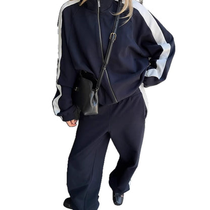 Women's sports jacket and loose pants set with contrasting band Chic and Style