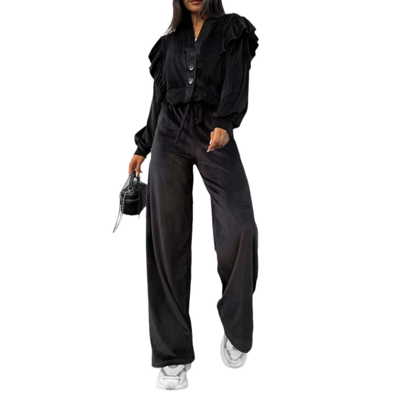 Dames Ensemble Lounge Confortable avec Détails Volants Chic und Stil