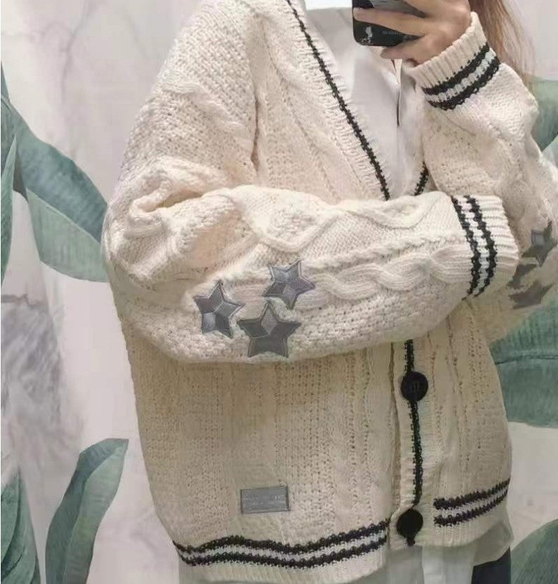 Dames Grobstrick Cardigan avec motif étoilé à la mode Chic und Stil