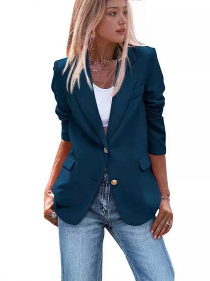 Dames Blazer élégant à boutonnage simple avec boutons dorés et coupe cintrée Chic und Stil