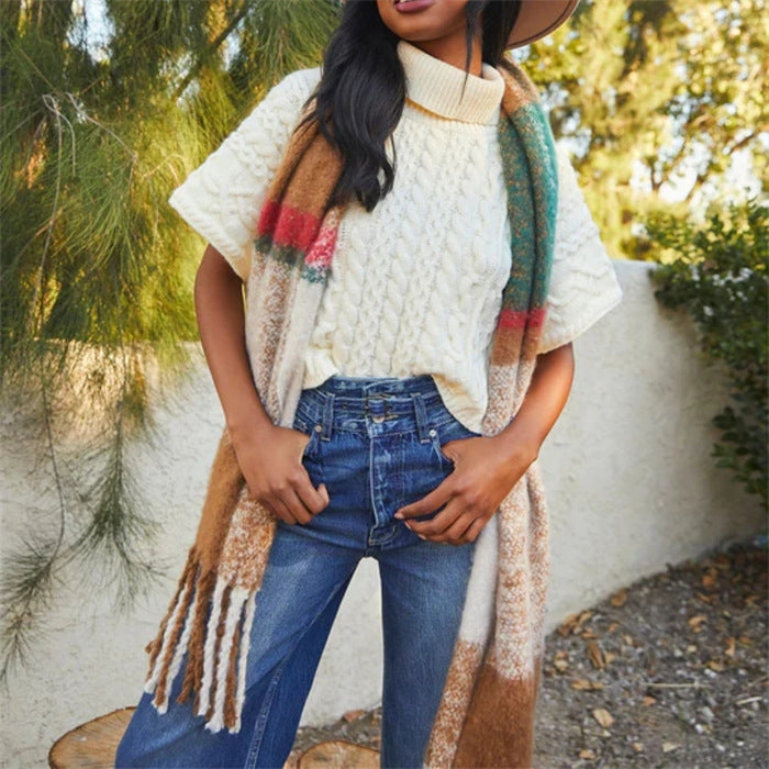 Pull élégant en tricot douillet pour femmes avec texture côtelée et col haut Chic und Stil