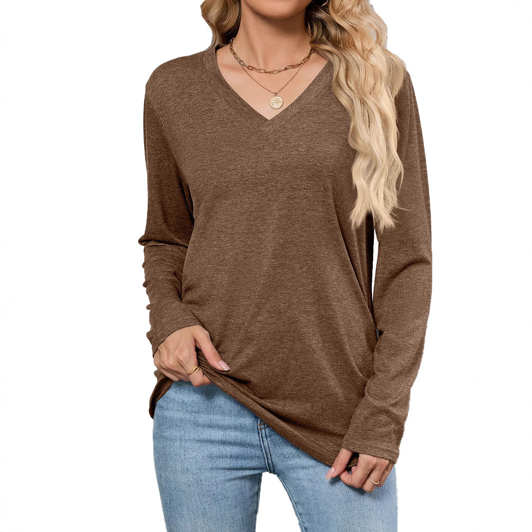 Chemisier Femme en Viscose à Manches Longues avec Décolleté en V à la Mode et Coupe Ample Chic und Stil