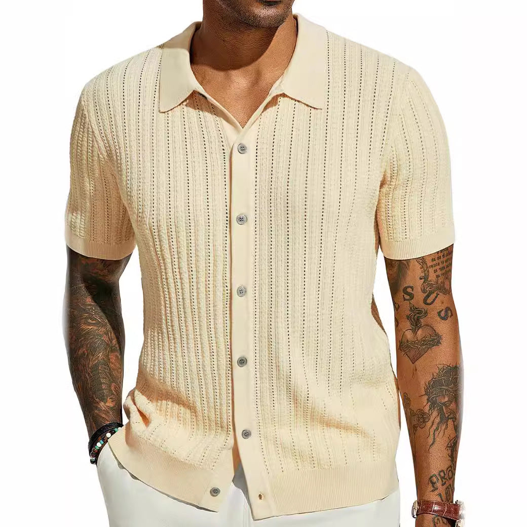 Chemise tricot à manches courtes pour hommes avec une fine structure en dentelle et un col classique Chic und Stil