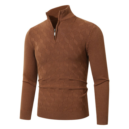 Casual knitted pullover for men with half-zip and textured pattern Chic und Stil