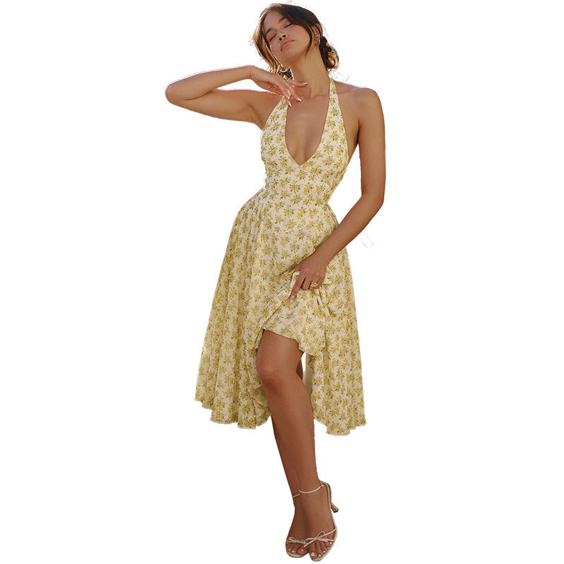 Dames fleurs t-shirt dos nu robe maxi Chic und Stil