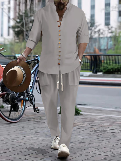 Men's Casual Button-Up Shirt and Relaxed Fit Pants Set Chic and Style