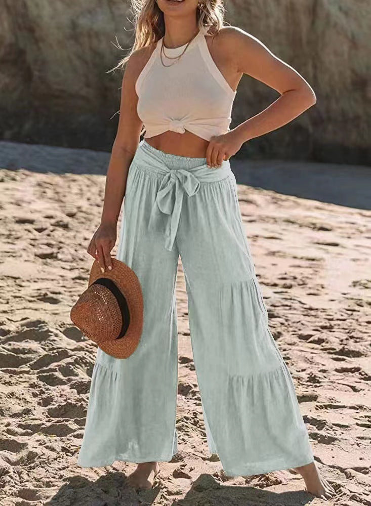 Airy Palazzo Pants for Women with Elastic Waist and Practical Tying Belt Chic und Stil