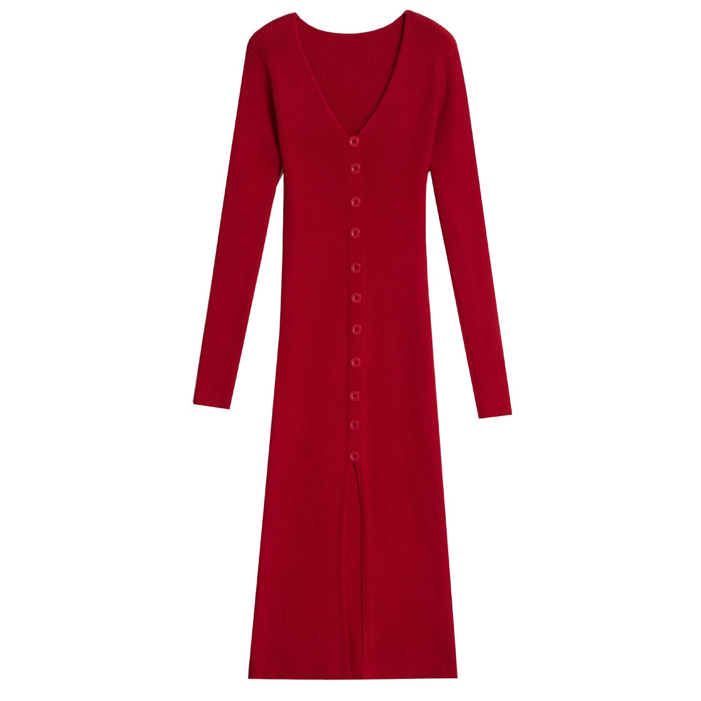 Dames Robe maxi à manches longues avec structure côtelée et détail de bouton Chic und Stil